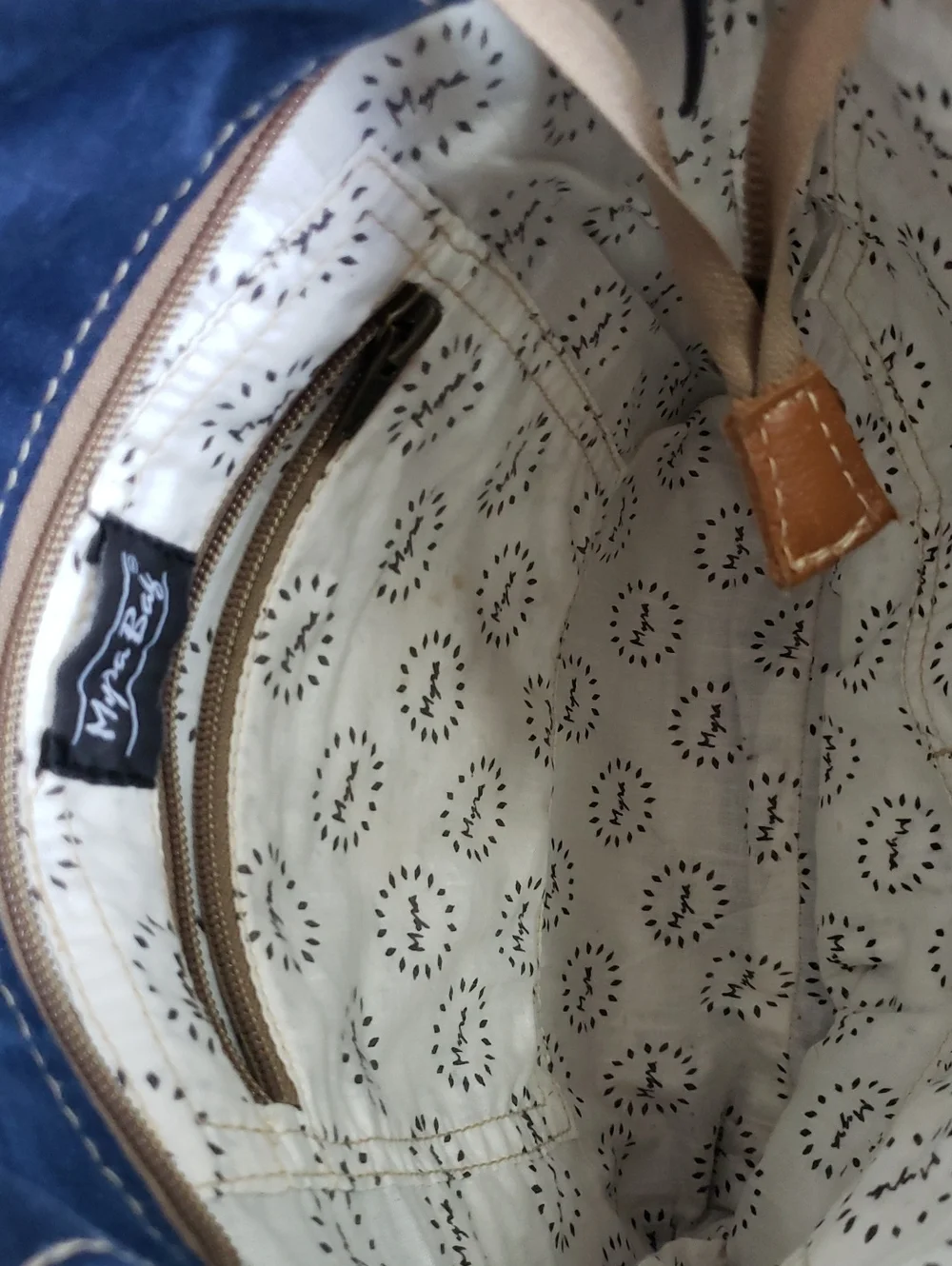 Casual Denim Crossbody Bag with Tan Accents - Myra Bag